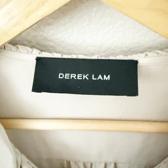DEREK LAM | Beige Taupe Ruffle Front Blouse Top Shirt | Size 4 - Picture 2 of 8
